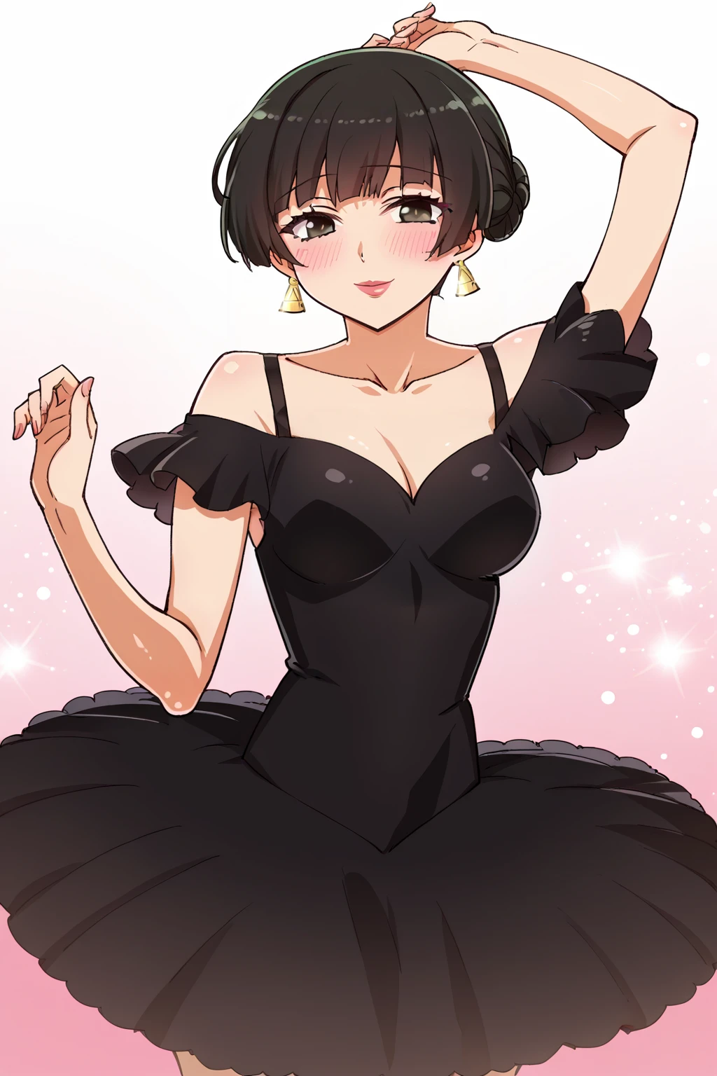 score_9, score_8_up, score_7_up, score_6_up, score_5_up, score_4_up, BREAK source_anime,1girl,solo, anime screencap,large breasts,smile,lips,lipstick,collarbone,puffy lips,looking at viewer,blush,
edgPrimaballerina_tutu, black dress ,a woman posing for a picture,wearing a edgPrimaballerina_tutu,
<lora:edgPrimaBallerina_merge3:0.8>
<lora:edgAllMindPony:1> edgallmind, dark hair,blunt bangs, two tone hair, earrings
