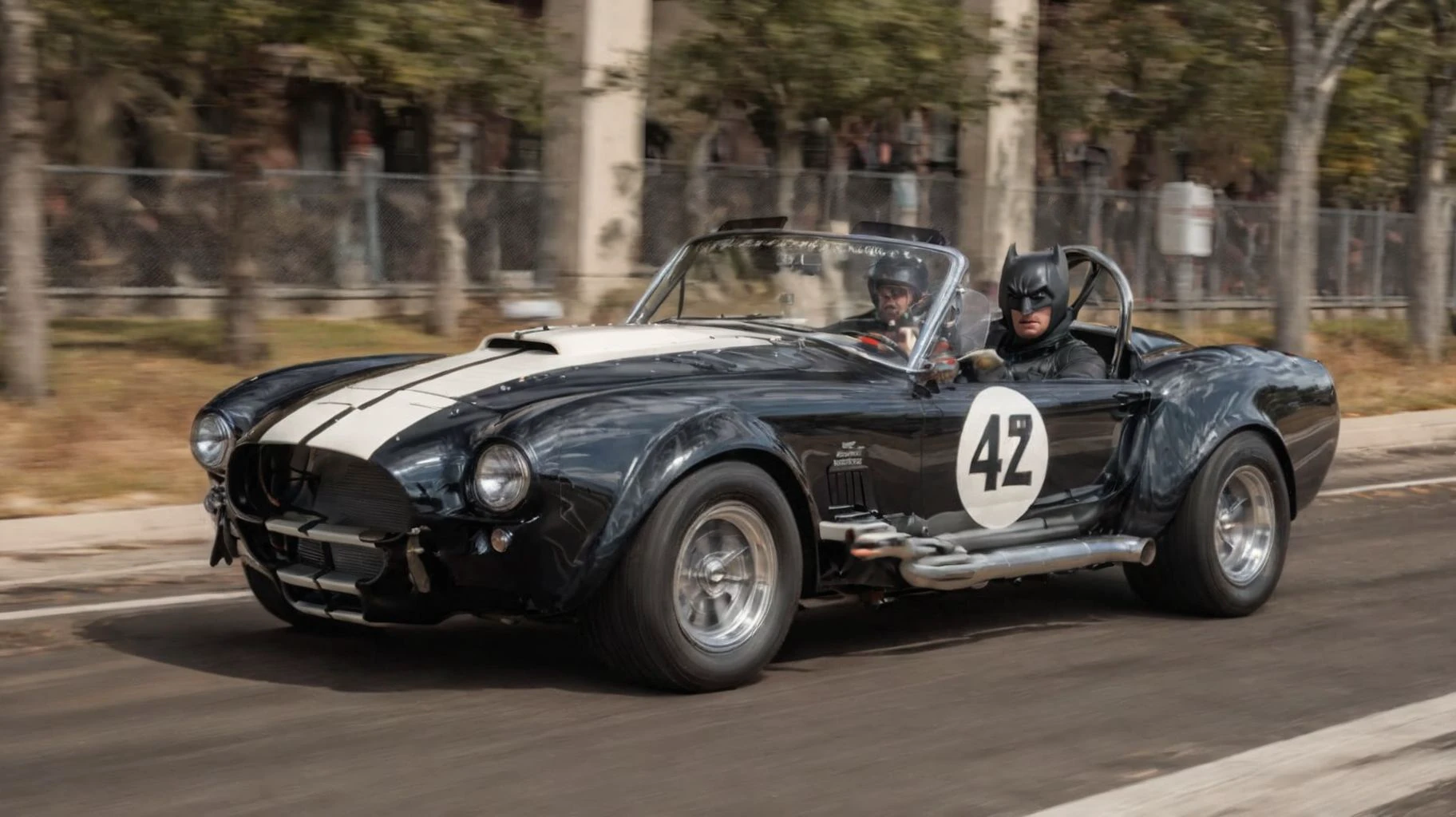 2d (illustration:1.2) by (John Trumbull:1.2), batman driving black shelby 427 with white rally stripes,
motion blur, intricate details
<lora:add-detail-xl:1>
<lora:Shelby 427_SDXLBase:1>