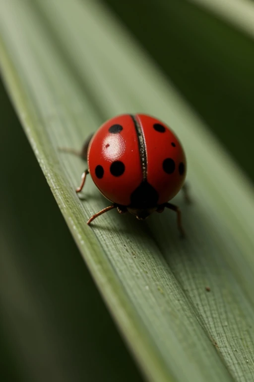 close up of a ladybug on a leaf, photorealistic, depth of field, good proportions, bug features, bug head, bug legs