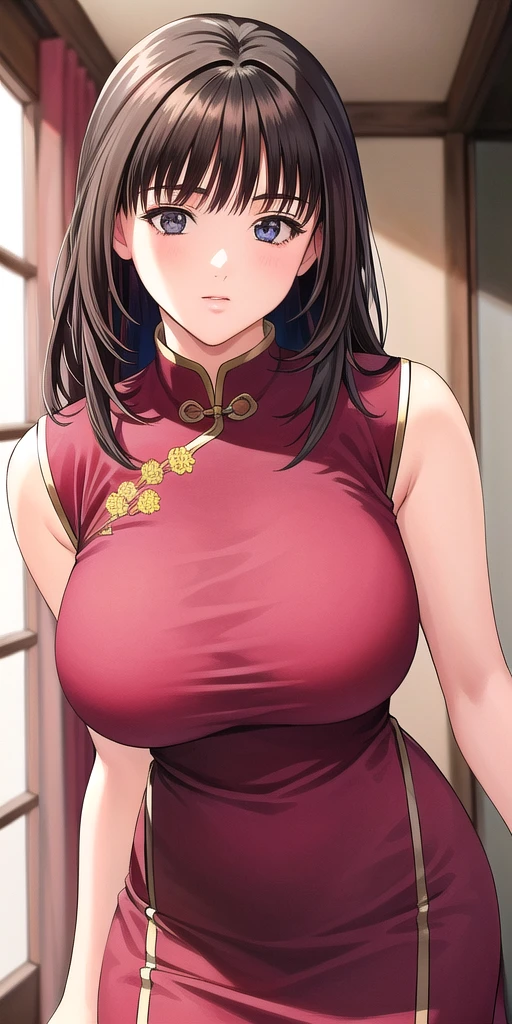 Period drama manga style　A 15-year-old super beautiful Chinese girl with black hair in a bun cut(1 person)　She is wearing a royal long-sleeved Chinese dress　She takes a bath with the perverted old man emperor　She cries as she is washed　She has visible nipples