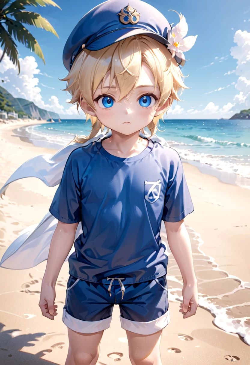 <lora:cacd-xl-base-2:0.6>,1boy, aoki, blonde hair, hat, masterpiece, ultra detail, beach, blue eyes, cute shirt, shorts, standing, full shot,
(masterpiece:1.2), best quality, high resolution, unity 8k wallpaper, (illustration:0.8), (beautiful detailed eyes:1.6), extremely detailed face, perfect lighting, extremely detailed CG, (perfect anatomy),