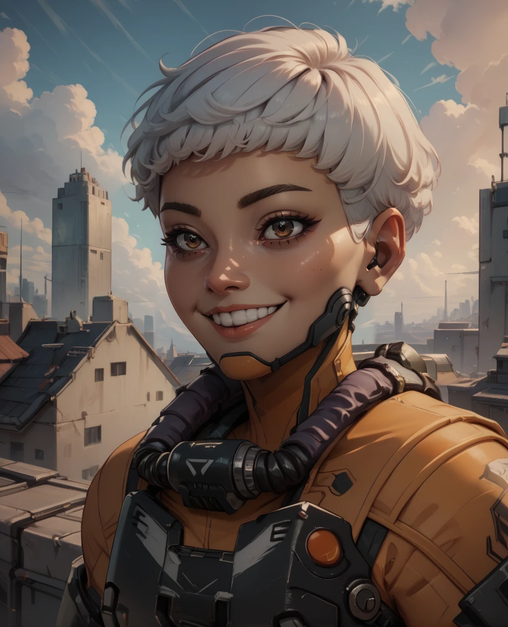 score_9,score_8_up,score_7_up,score_6_up,
kairiimahara,white hair,short hair,brown eyes,
orange bodysuit,smile,
upper body,standing,
science fiction,
outside,clouds,rooftop,<lora:ValkAPL:0.9>,