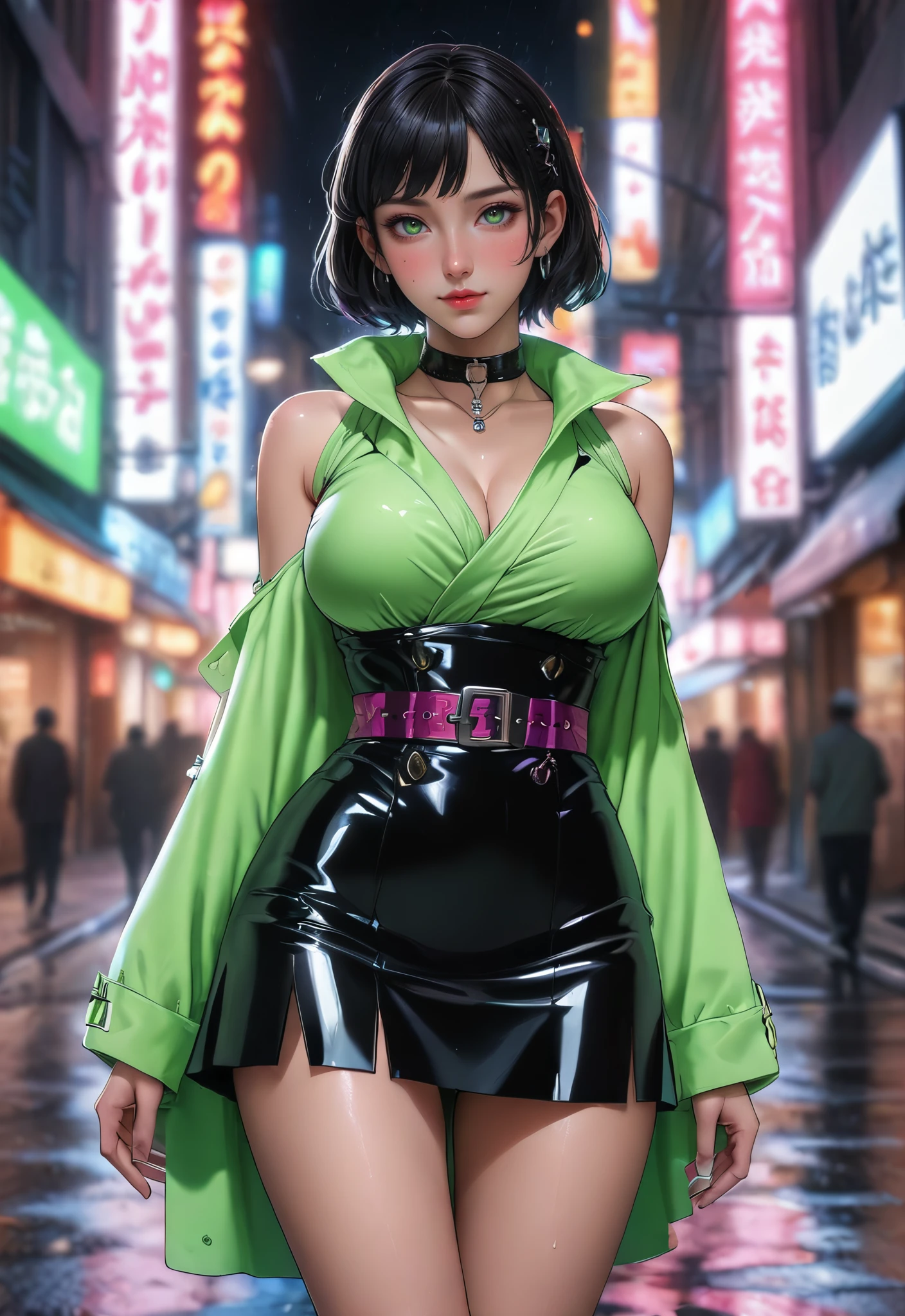 girl spacepunk,(((1girl))),((beautiful girl with spacesuit)),woman,1female,((milf,mom,mature,mature woman,45 years old female,adult)),
(large breasts:1.4),saggy breasts,(((dark brown hair:1.4,straight hair,long hair:1.4,white lights in hair:1.3,colored inner hair))),(((green_eyes:1.3))),intricate eyes,beautiful detailed eyes,symmetrical eyes,((fat)),(((lustrous skin:1.5,bright skin: 1.5,skin tanned,shiny skin,very shiny skin,shiny body,plastic glitter skin,exaggerated shiny skin,illuminated skin,wet legs))),(spider lower abdomen,narrow waist,wide hip,imbo body,inflated legs,detailed body,(detailed face)),((perfect feminine face)),
cute,slutty,seductive,erotic,(((nsfw))),
revealing clothing,show skin,((underboob:1.5)),(cleavage),((space suit outfit, green space suit,short sleeve spacesuit)),(wearing a space suit outfit:1.3,space suit clothes),((zipper suit, zipper slightly unzipped))),((wet clothes,intricate outfit,intricate clothes)),
(dynamic pose:1.0),solo focus,embarrassed,(centered,scale to fit dimensions,Rule of thirds),
cyberpunk city by the ocean at night, with bright neon signs and dark stormy clouds and puddles, scenery:1.25,nighttime, starry night, cosmos,Very dark night that makes the neon lights stand out, very bright neon lights,
artistic photography,(photography taken by sldr),highres, sharp focus,(ultra detailed, extremely detailed), (photorealistic artwork:1.37),(extremely detailed CG unity 8k wallpaper),((synthwave background theme)),(((vibrant colors))),intricate,(intricate background),(masterpiece),(best quality),perfect rendered face,perfect face details,realistic face,photo realistic,analog style,((intricate detail)),(((realism))),