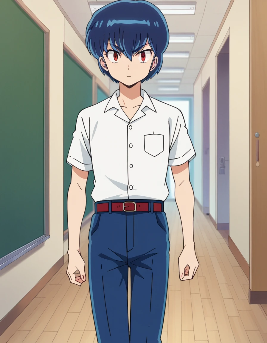 score_9, score_8_up, score_7_up, source_anime,
ryuunosukefujinami, <lora:ryuunosuke-fujinami-ponyxl-lora-nochekaiser:1>,
ryuunosuke fujinami, short hair, blue hair, red eyes,
shirt, school uniform, white shirt, short sleeves, collared shirt, belt, pants,
indoors, classroom, hallway,
looking at viewer, cowboy shot, dutch angle,