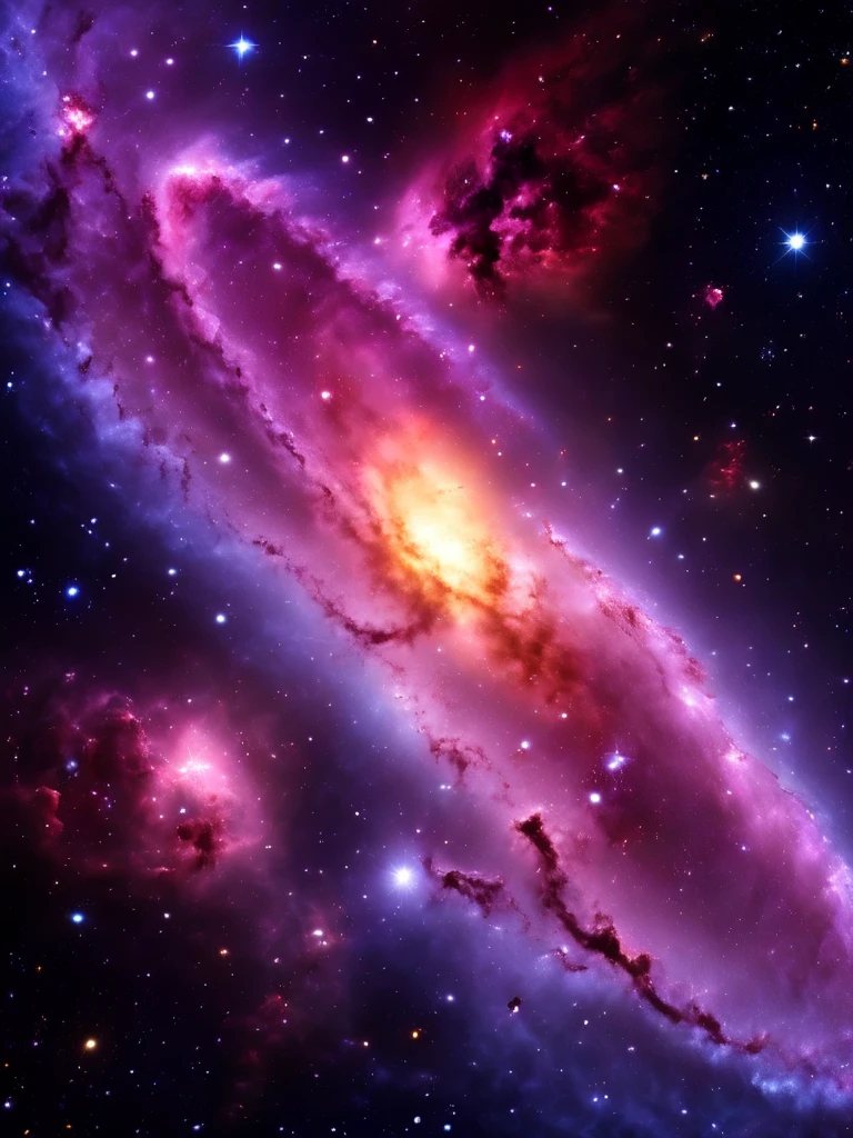 A deep-space photograph of a nebula, taken by a space telescope, revealing the complex cloud of gas and dust illuminated by the light of newborn stars, showcasing the birthplace of celestial bodies.