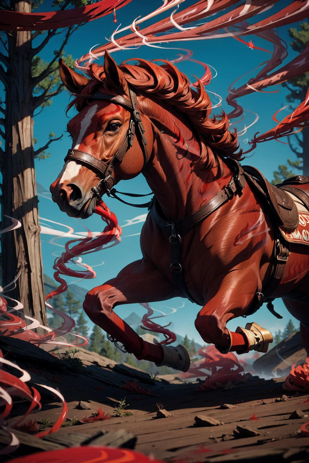 <lora:RedSmokeWorld:1> (RedSmokeWorld:1.2) horse running in the forest