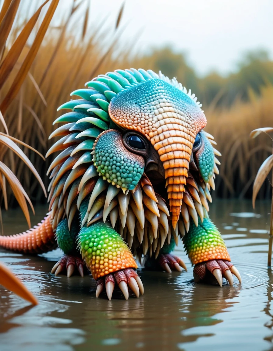 A cute colorful fluffy cthulhu, wildlife photography, in a ral-tr33brnch swamp, 4K UHD, 8K UHD, High-definition, capturing highest detailed, 4k, uhd, hdr <lora:ral-armdszn:1> ral-armdszn