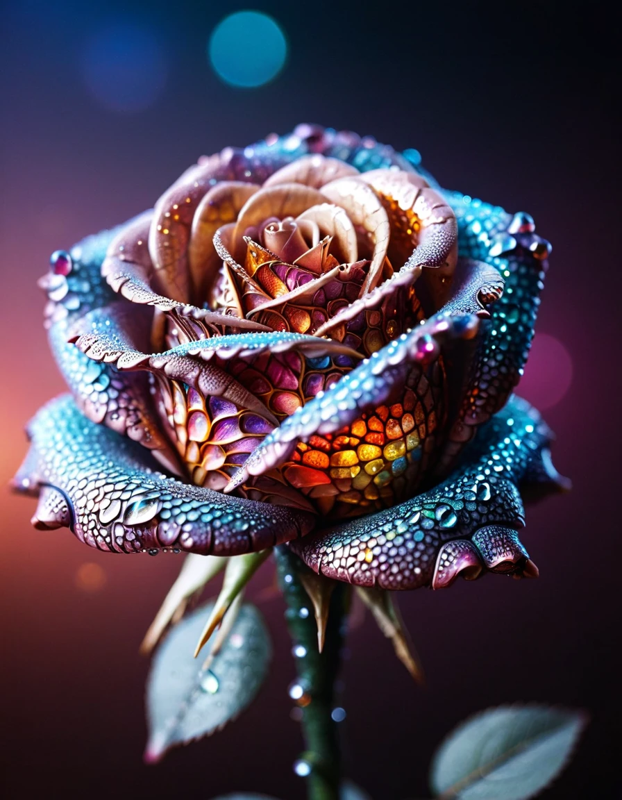 macro photo, sparkling magical fantasy glass rose dewdrop, very detailed, amazing quality, intricate, cinematic light, highly detail, beautiful, surreal, dramatic, galaxy fantasy colors <lora:ral-armdszn:1> ral-armdszn