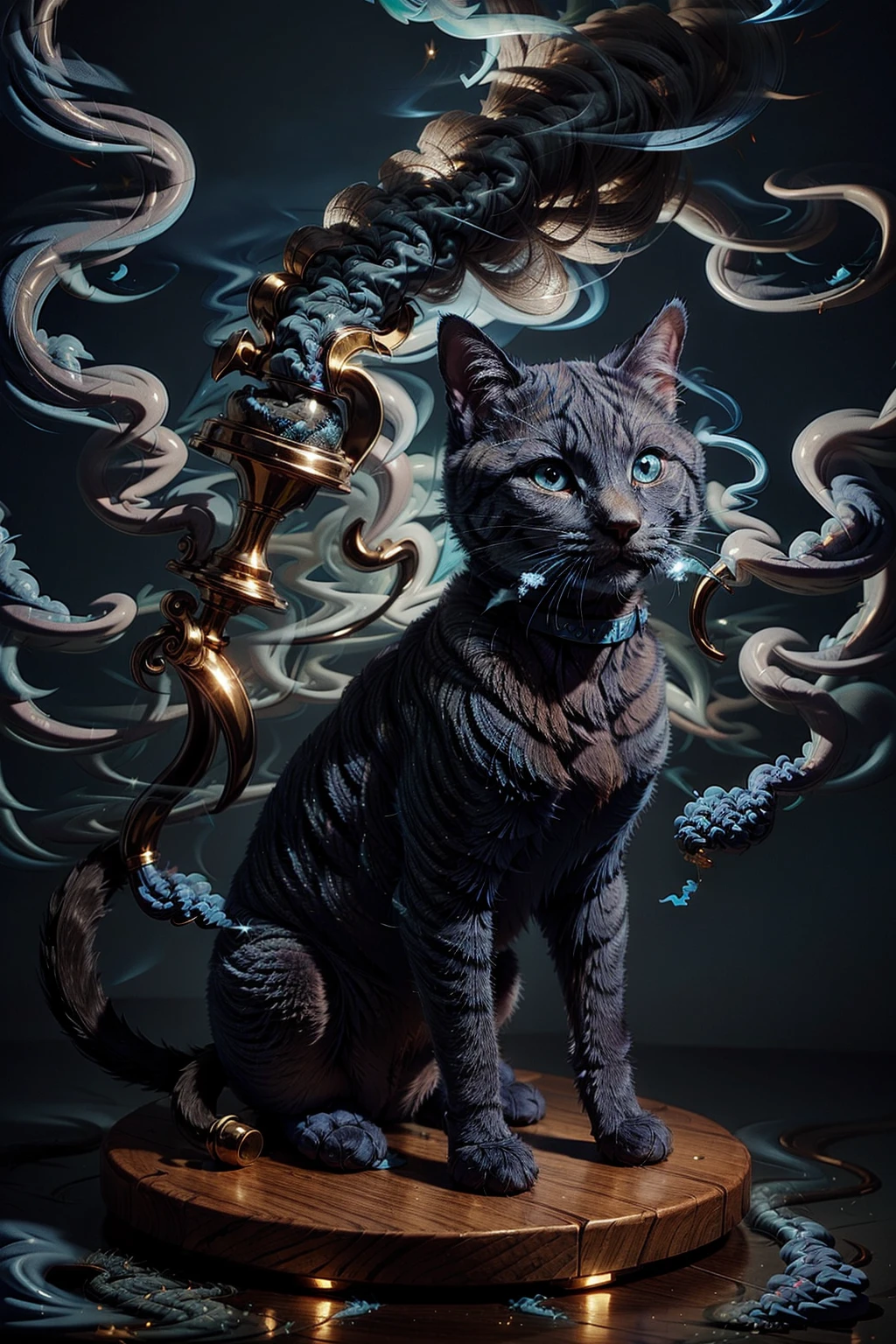 <lora:BlueSmokeWorld:1> (BlueSmokeWorld:1.2) cat with fire