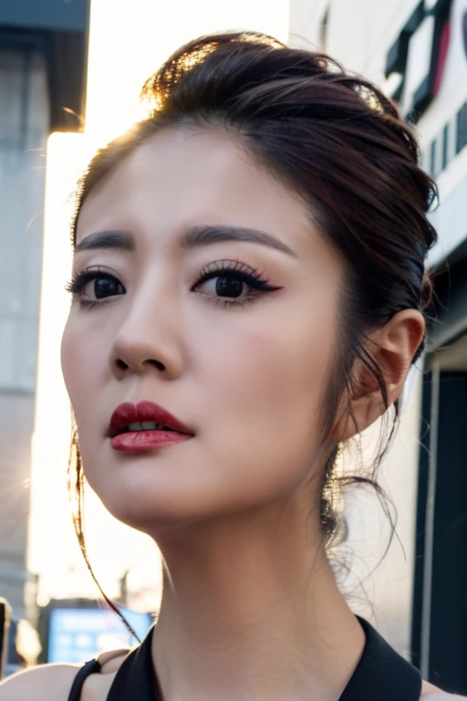 Best quality,masterpiece,ultra high res,8K,(photorealistic:1.4),1girl,low key,slim body,japanese street alley,dynamic pose,face closeup,makeup,<lora:ady_an:1>,