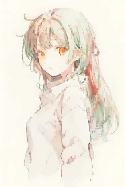 1girl,solo,streaked hair,long hair,pupils,green hair,red hair,orange eyes,