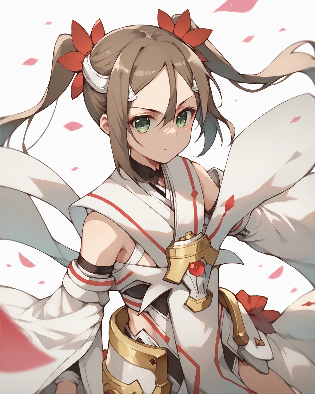 score_9, score_8_up, score_7_up,
<lora:Miyoshi_Karin_Mankai_PONY:1>,1girl, solo, brown hair, long hair,green eyes, hair between eyes,hair ornament, twintails, hair ribbon, japanese clothes, detached sleeves,magical girl,