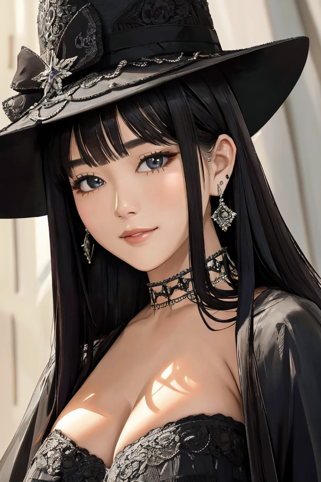 4k, 8k, ultra highres, raw photo in hdr, sharp focus, intricate texture,realistic, detailed facial features, highly detailed face, posing,perfect lighting,earrings,black choker,smile,closeup,hat,<lora:Aiko1:0.7> Aiko1