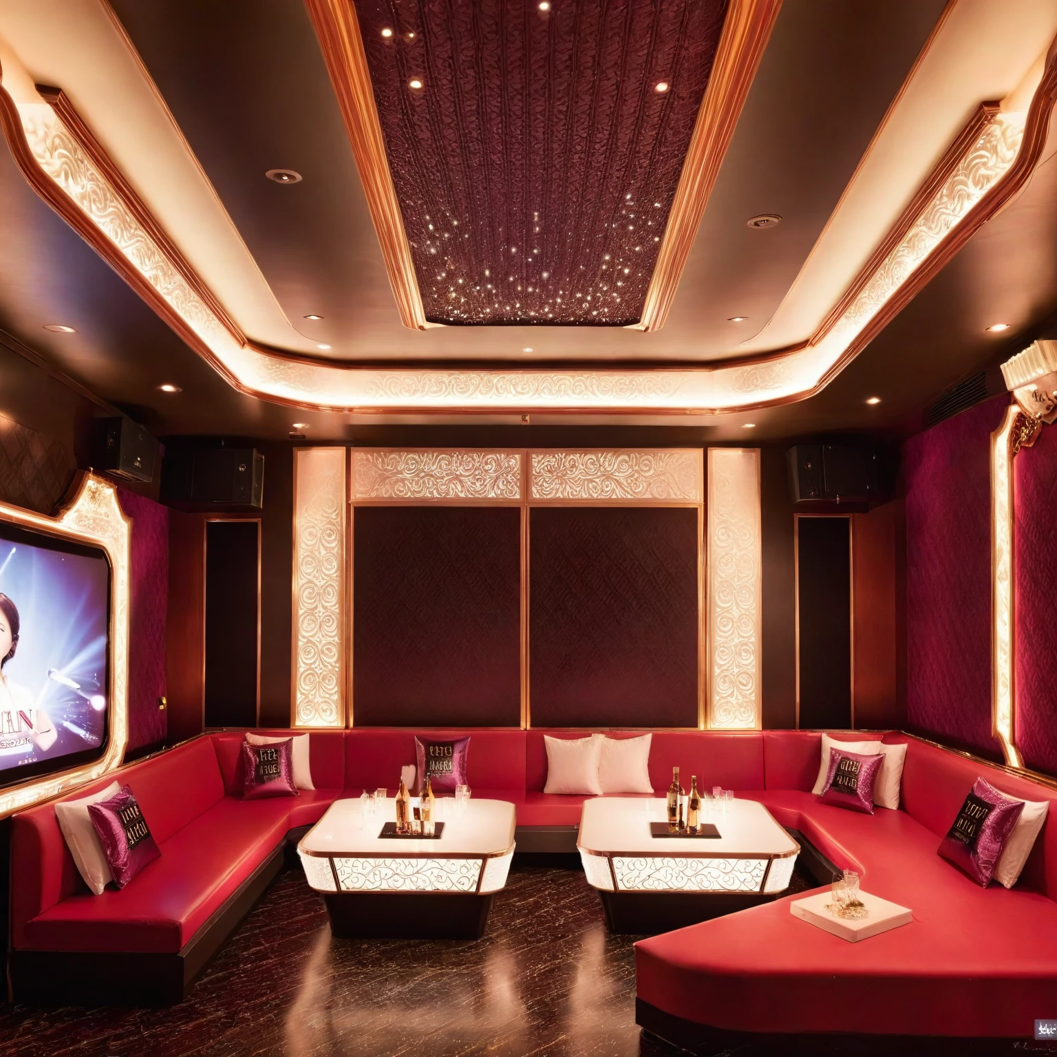 <lora:JJsKaraokeRoom_XL:1>,((Karaoke Room)), ((dramatic lighting)), Masterpiece, high quality, best quality, authentic, super detail , high quality, ceiling light, highly detailed, screen, sofa, table,
<lora:YourAlisa_SDXL:1> , ((Alisa)),((1girl)), maid dress, singing, glamour body,