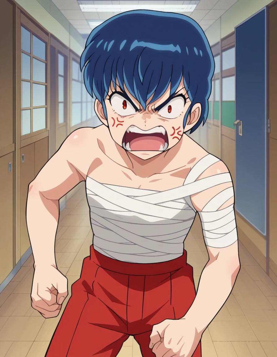 score_9, score_8_up, score_7_up, source_anime,
ryuunosukefujinami, <lora:ryuunosuke-fujinami-ponyxl-lora-nochekaiser:1>,
ryuunosuke fujinami, short hair, blue hair, red eyes, angry, anger vein, shouting, open mouth,
sarashi, chest sarashi, pants, bandage,
indoors, classroom, hallway,
looking at viewer, cowboy shot, dutch angle,