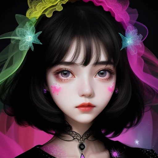 particle style,colorful,1girl,Elegant,Portrait Photogram,detailed gorgeous face,