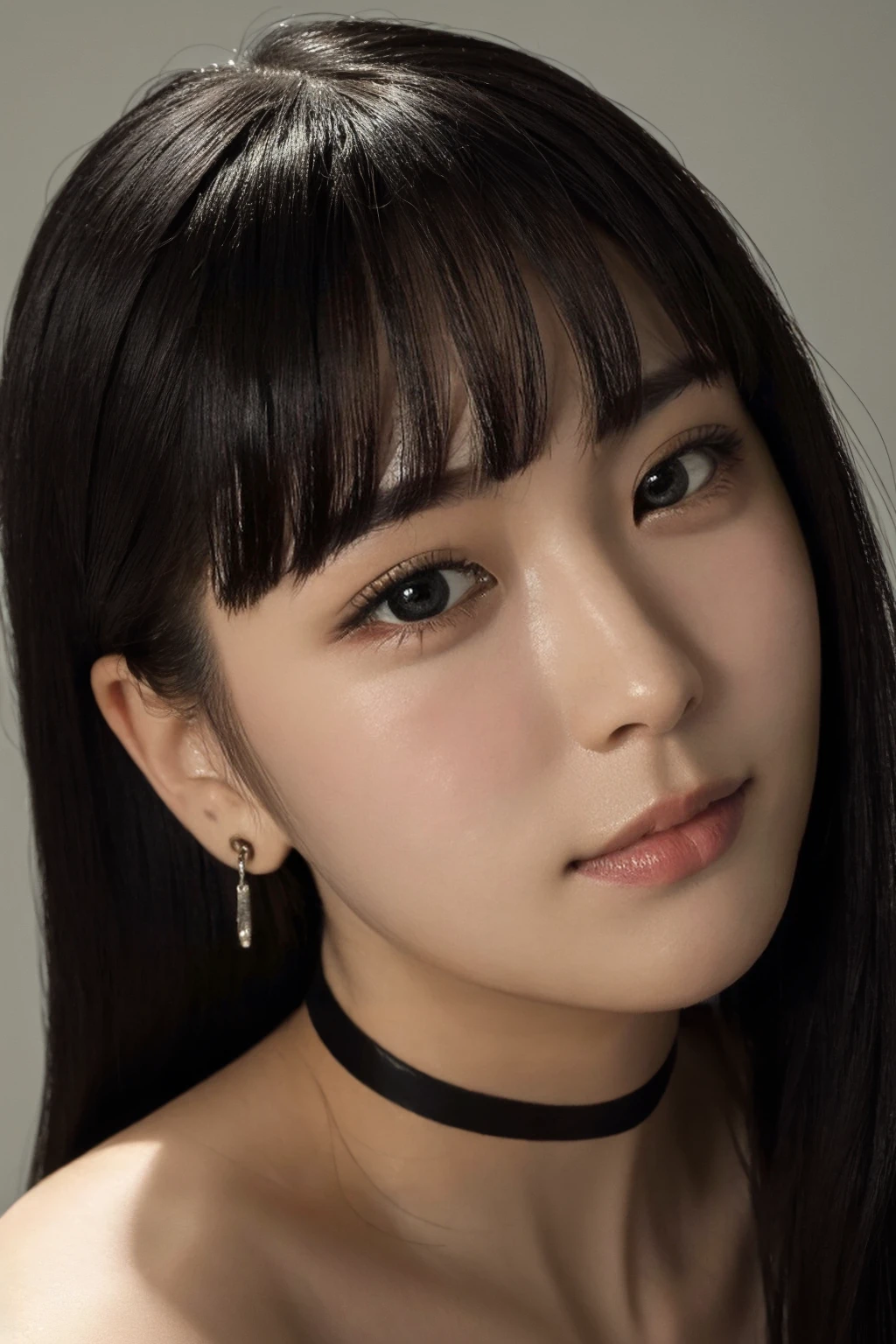 4k, 8k, ultra highres, raw photo in hdr, sharp focus, intricate texture,realistic, detailed facial features, highly detailed face, posing,((head tilt)),perfect lighting,earrings,black choker,smile,closeup,<lora:Aiko1:0.7> Aiko1