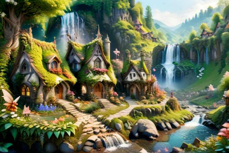 <lora:Fairy_Tale_Village:1>a fairy tale village, cobblestone path, small creek, waterfall in the background, some trees, flowers, detailed, photographic, intricate, epic shot, masterpiece<lora:add-detail-xl:1> <lora:xl_more_art-full_v1:1>