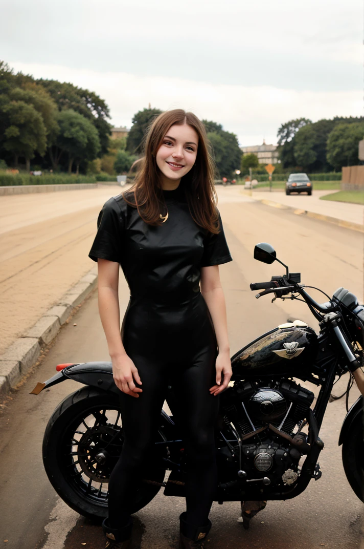 tv_Generic_25yo_Russian, , wearing a full body biker suit, standing next to a dirtbike, happy expression,