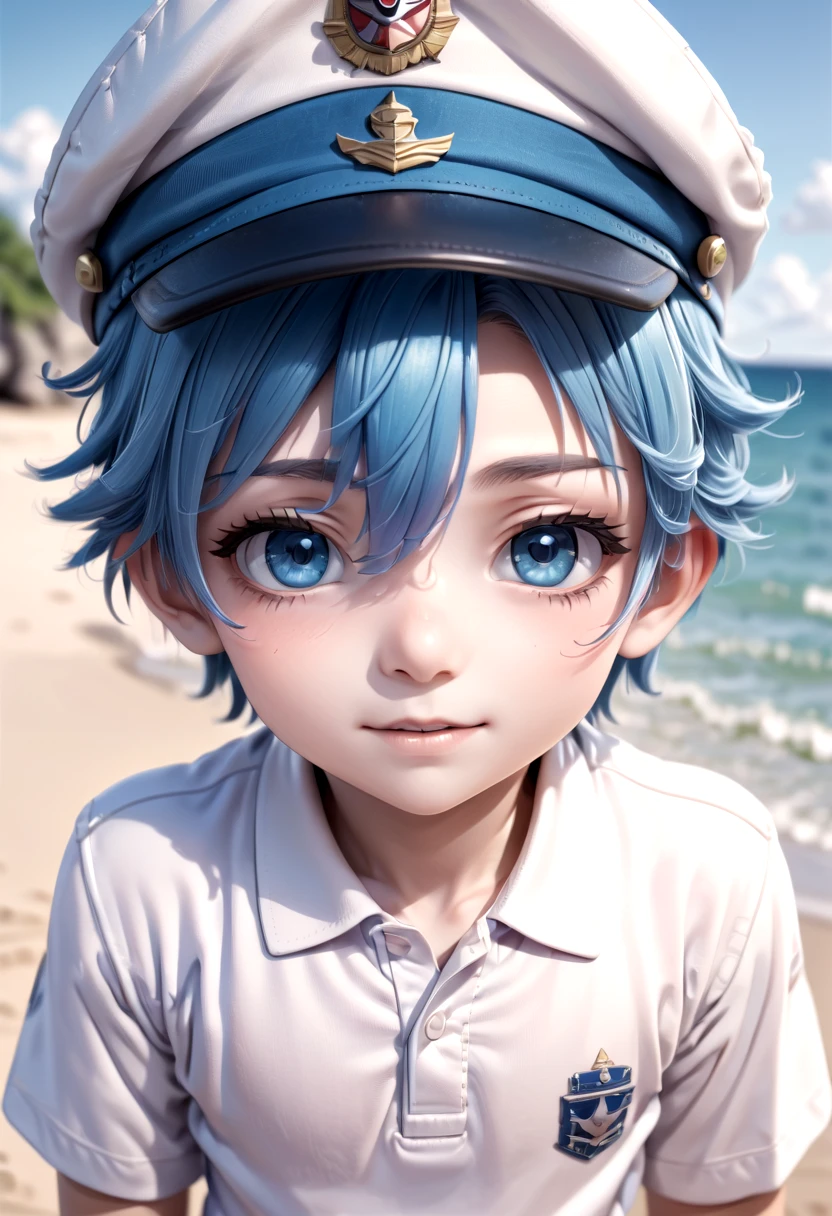 <lora:aoi SDXL_epoch_23:0.6>,1boy, aoi, blue hair, masterpiece, ultra detail, beach, blue eyes, cute shirt, captain cap,
(masterpiece:1.2), best quality, high resolution, unity 8k wallpaper, (illustration:0.8), (beautiful detailed eyes:1.6), extremely detailed face, perfect lighting, extremely detailed CG, (perfect anatomy),