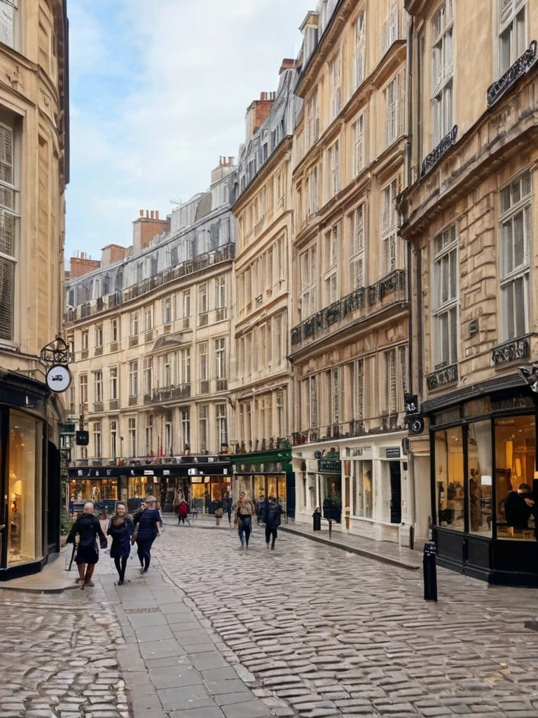 A realistic painting of a bustling street in a historic European city, with the cobbled streets, the detailed facades of the buildings, and the expressions of the people captured with lifelike accuracy.