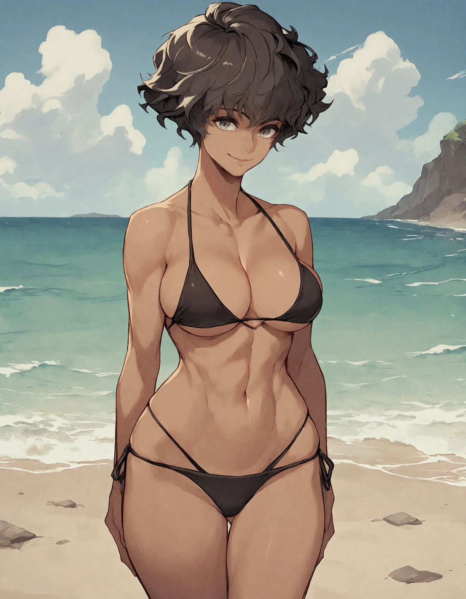 full body shot, (highest quality:1.2, Very detailed, up to date, Ultra-high resolution, High Contrast, masterpiece:1.2, highest quality, Best aesthetics), (beautiful detailed face), (Highly detailed skin:1.2), 1 lady, (solo:), ultra HD quality, (sitting on ground with hands back:1.2), (open legs, one knee up:), cleavage, smile, (thin thighs:1.5), (tiny microbikini swimsuit), poolside, beautiful Green eyes, long legs ,short torso, beautiful hair, cleavage