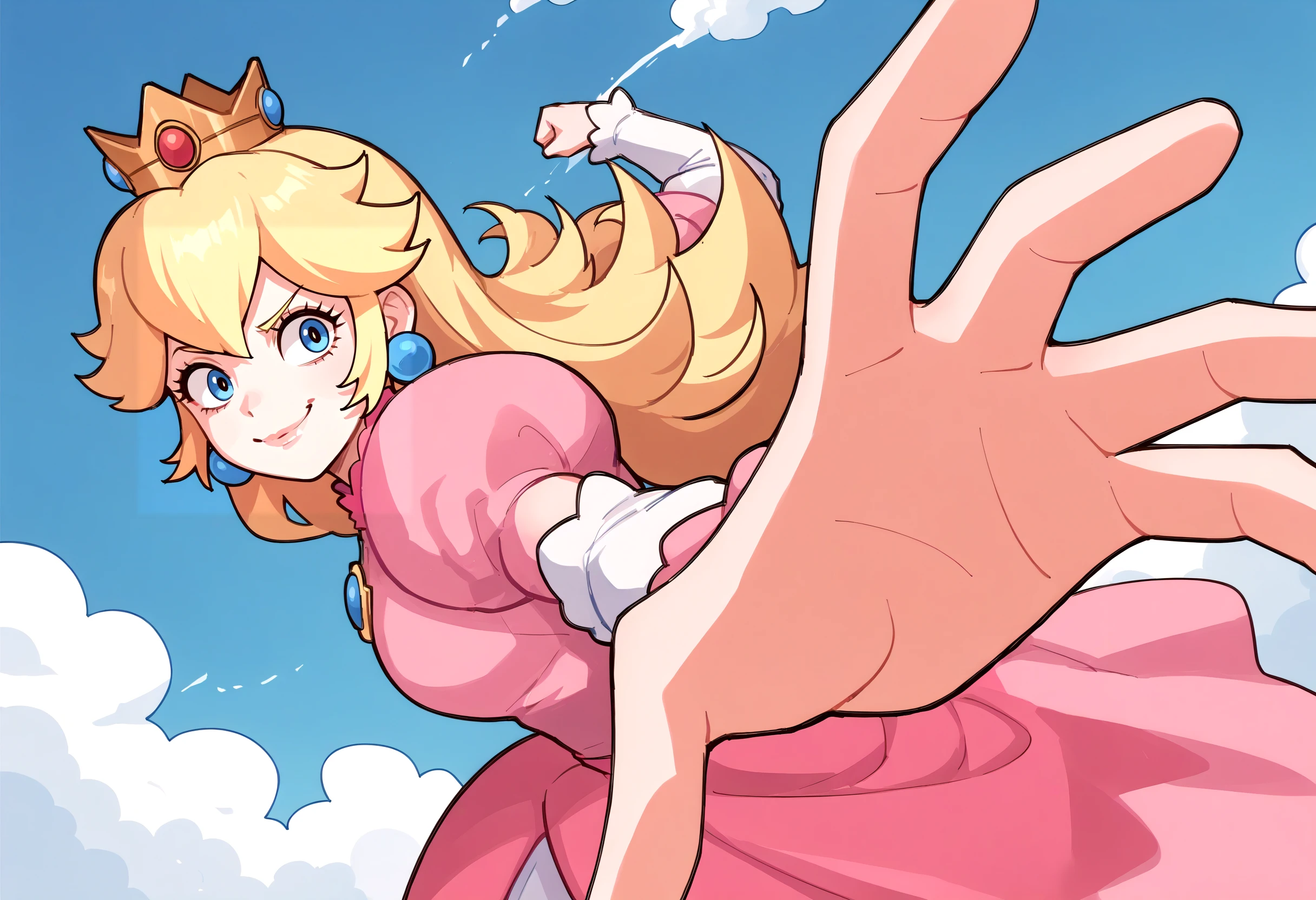 *Princess Peach (Elastic Suit) then falls from the sky with stretchy and floppy legs while smiling*
Peach (Elastic): Hello Coiny~
*She stretches over to Coiny and wraps all around him*