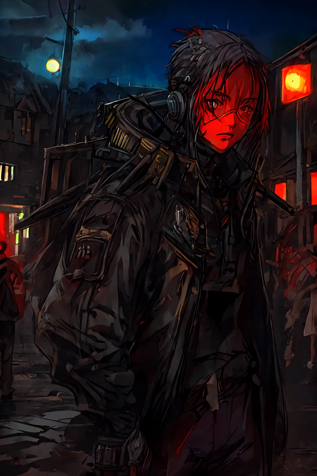 (masterpiece, best quality, ultra detailed, beautiful illustration), atmospheric perspective, depth of field, (outdoors, cyberpunk city), a plaza full of people, neon lights, (night:1.1), ray tracing