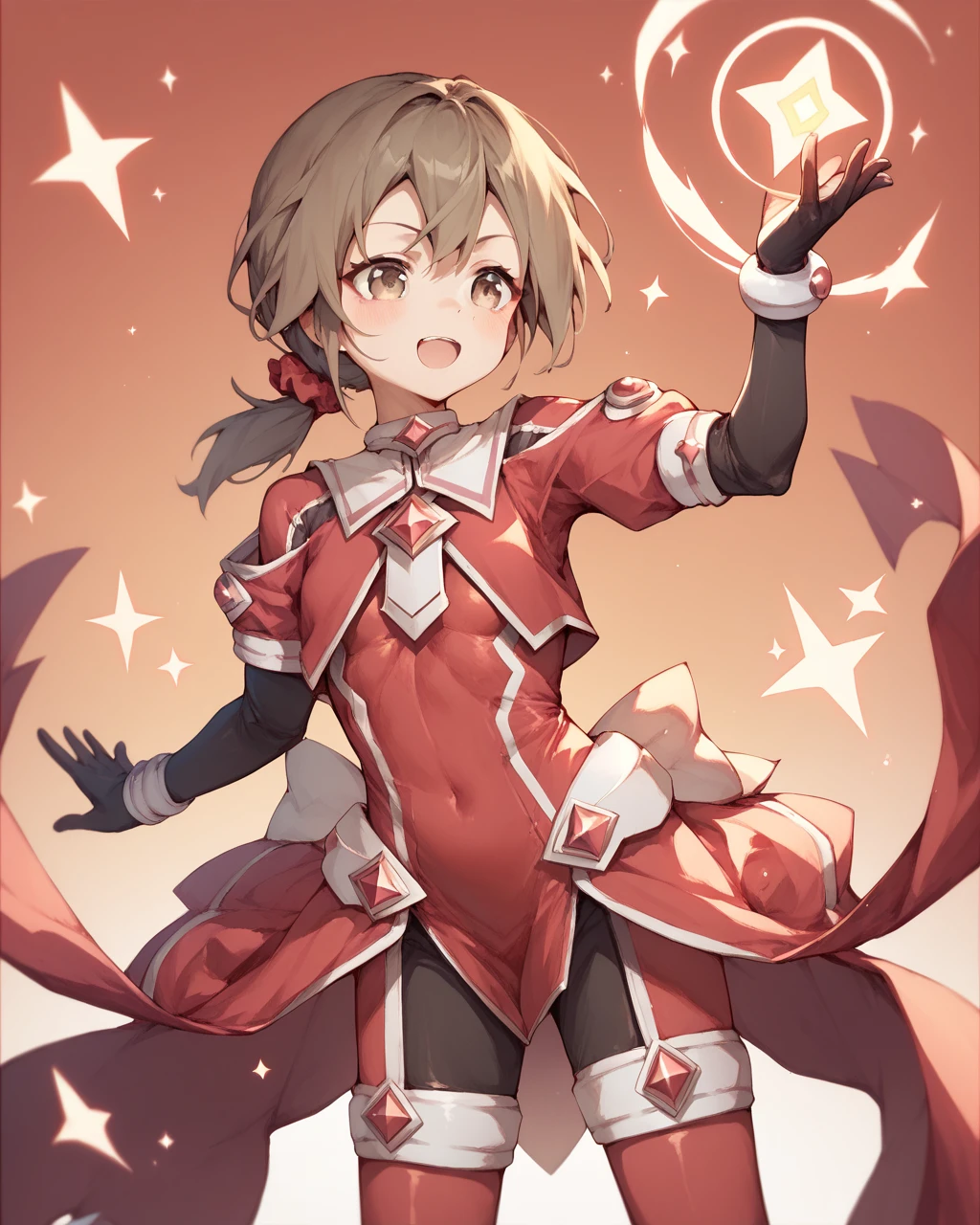 score_9, score_8_up, score_7_up,
<lora:Miyoshi_Karin_PONY:1>,1girl, solo,brown hair,grey eyes,twintails,brown hair,hair ornament, hair between eyes, bare shoulders, parted bangs, red dress, red gloves, red thighhighs,red leotard,Magic Girl,