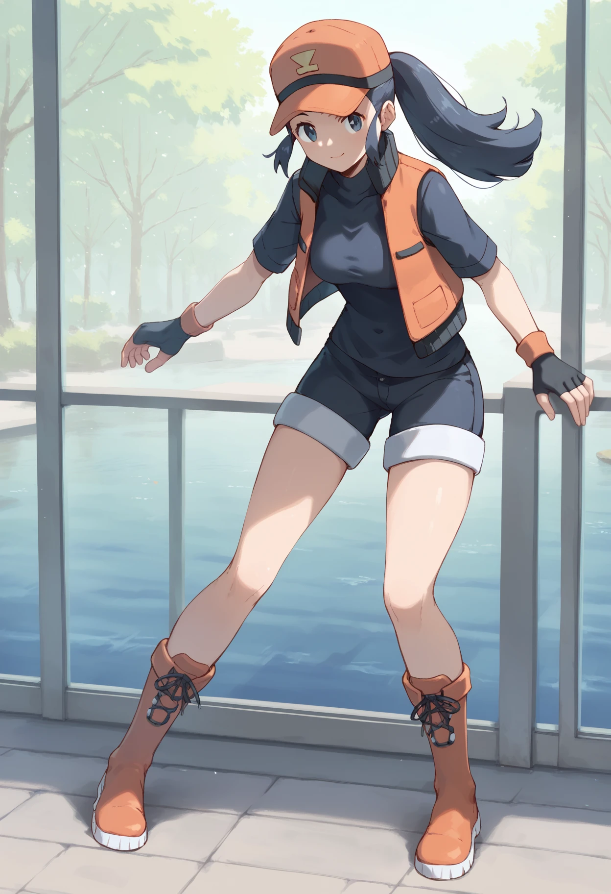 score_9, score_8_up, score_7_up, score_6_up, BREAK source_anime, best quality, masterpiece
1girl,<lora:pokemonranger orasPonyXL:0.8>,pokemonranger oras,baseball cap,fingerless gloves,orange vest,black shirt,black shorts,boots,full body,standing,smile