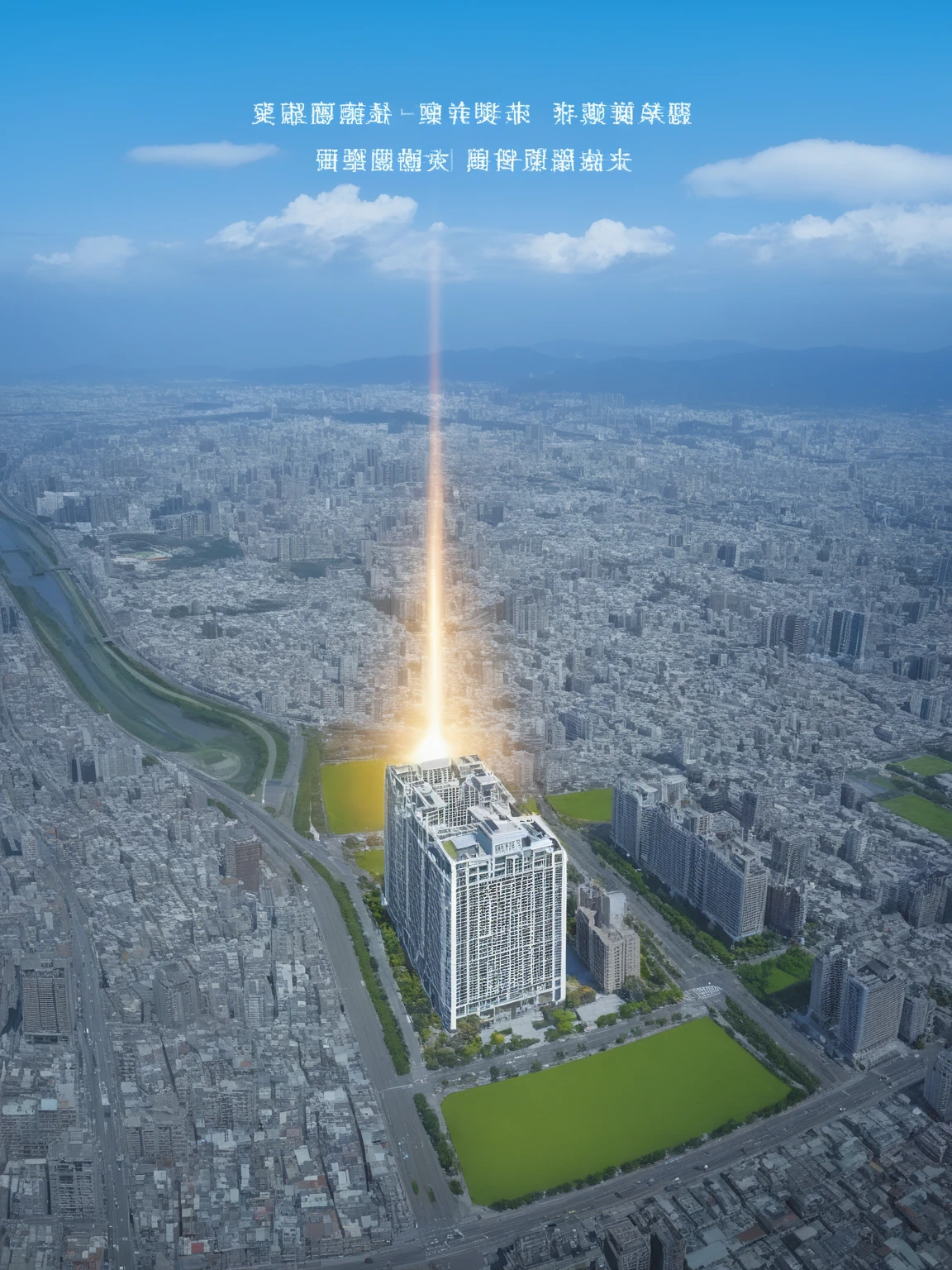 <lora:JJsBirdviewArchiSite_XL:1>,((Birdview Archi Site)) , ((best quality)),((masterpiece)),((realistic)), outdoors, cloud, blue sky, no humans, building, scenery, city, cityscape, skyscraper, center composition,