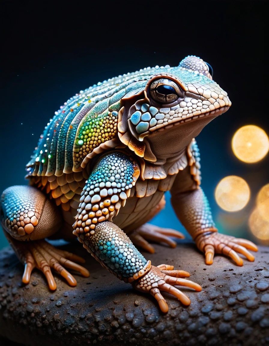 macro photo, a beautiful frog, glowing lights, beautiful magical sparkles, moon dust particulates, vibrant whimsical colors <lora:ral-armdszn:1> ral-armdszn