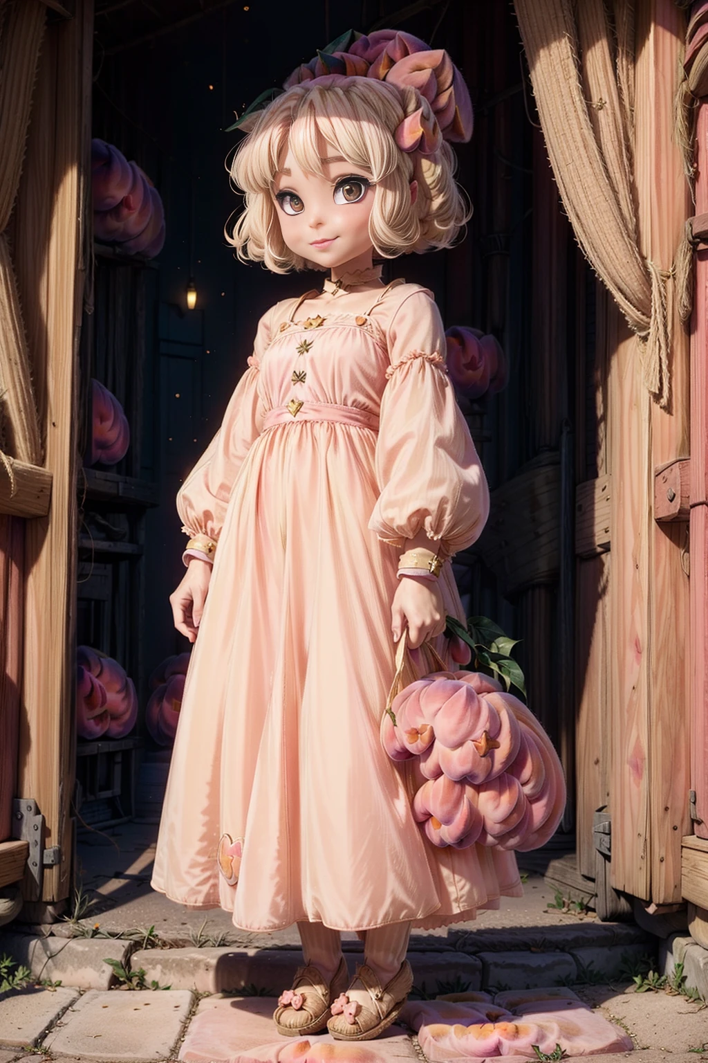 <lora:PeachWorld:1> (PeachWorld:1.3) (1woman (blonde:1.5):1.2) (chibi brunette:1.2) (long dress :1.1)