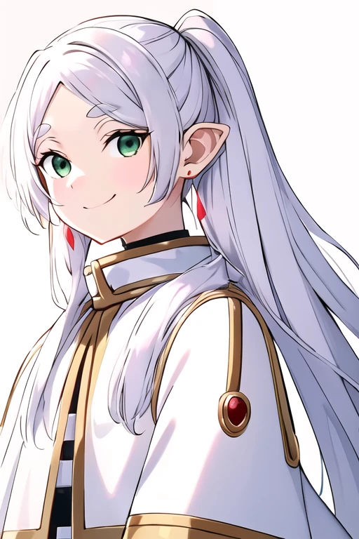frieren, smile, white background, <lora:anything_inkBase_frieren:1>