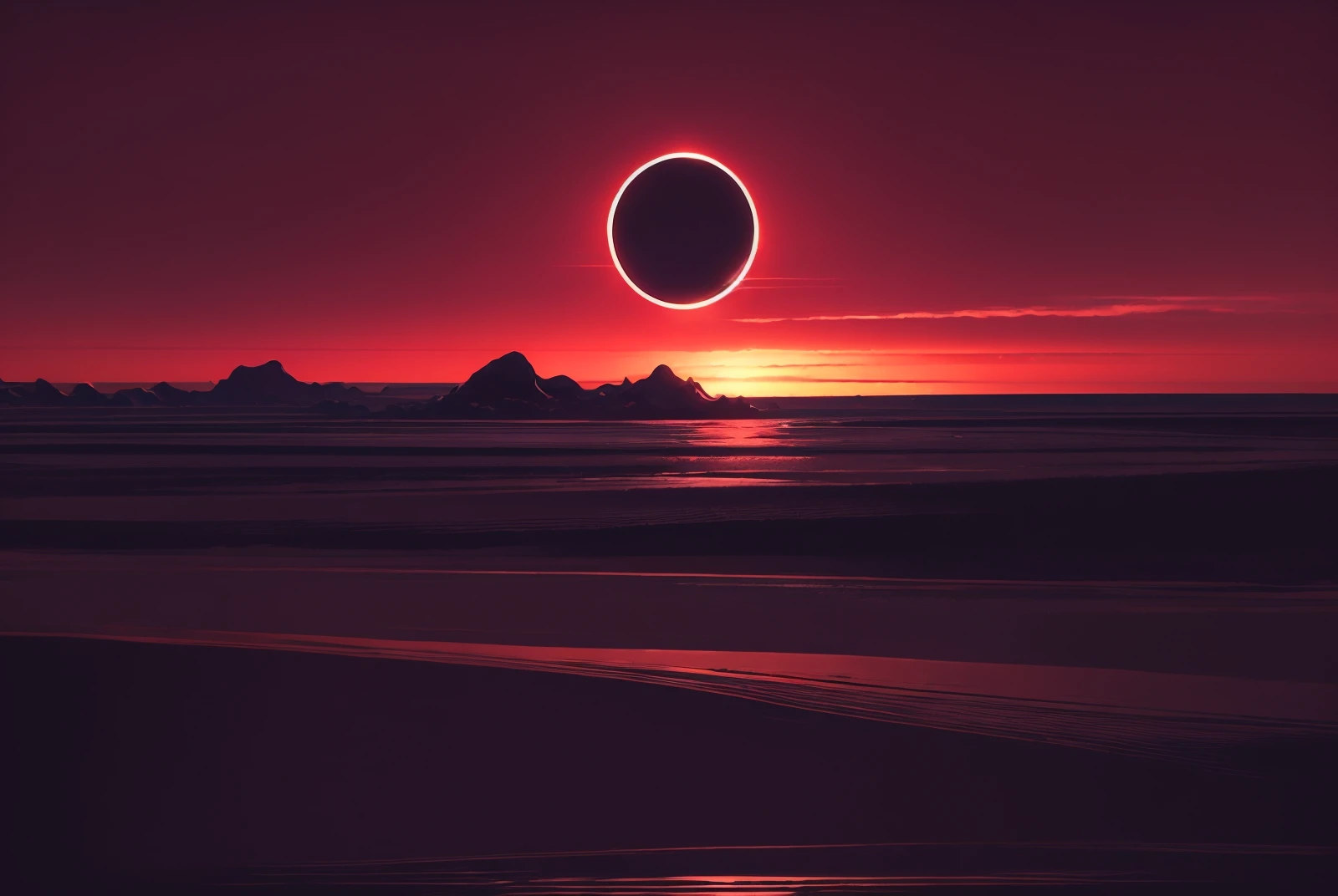 eclipse,outdoors,sky,cloud,water,no humans,ocean,scenery,sunset,sun,horizon,planet,red sky,
<lora:EclipseSD:0.81>, <lora:add_detail:0.8>