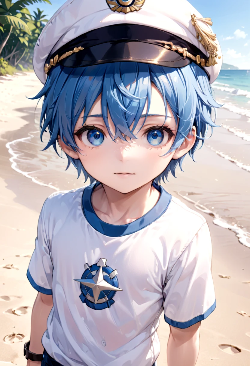 <lora:aoi SDXL_epoch_23:0.6>,1boy, aoi, blue hair,  masterpiece, ultra detail, beach, blue eyes, cute shirt, captain cap,
(masterpiece:1.2), best quality, high resolution, unity 8k wallpaper, (illustration:0.8), (beautiful detailed eyes:1.6), extremely detailed face, perfect lighting, extremely detailed CG, (perfect anatomy),