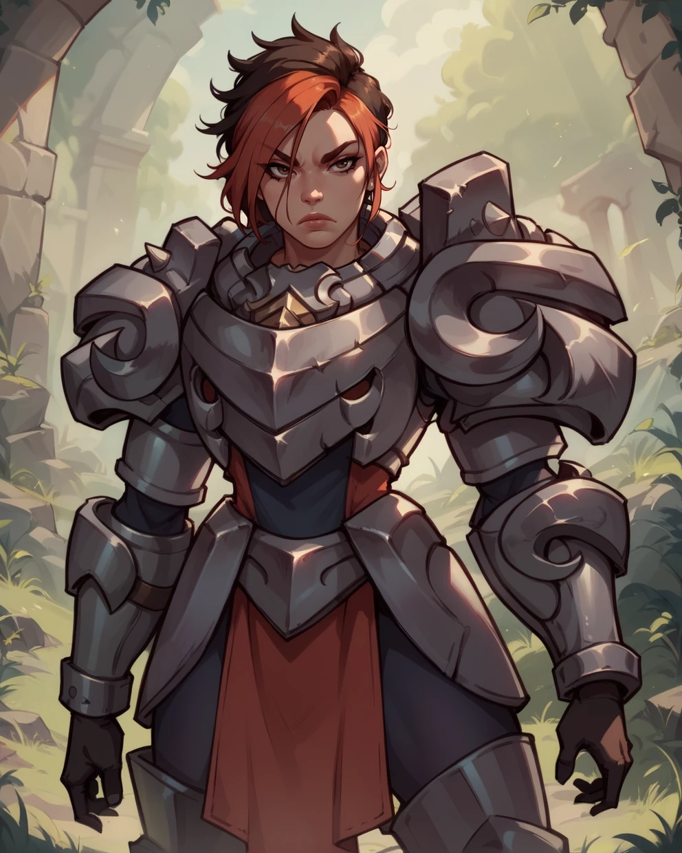 score_9,score_8_up,score_7_up,
Ashxl,short multicolored hair,brown eyes,lips,
single shoulder armor,armor,pelvic curtain, serious,
battle ground,morning,<lora:ASHPLD:0.8>,