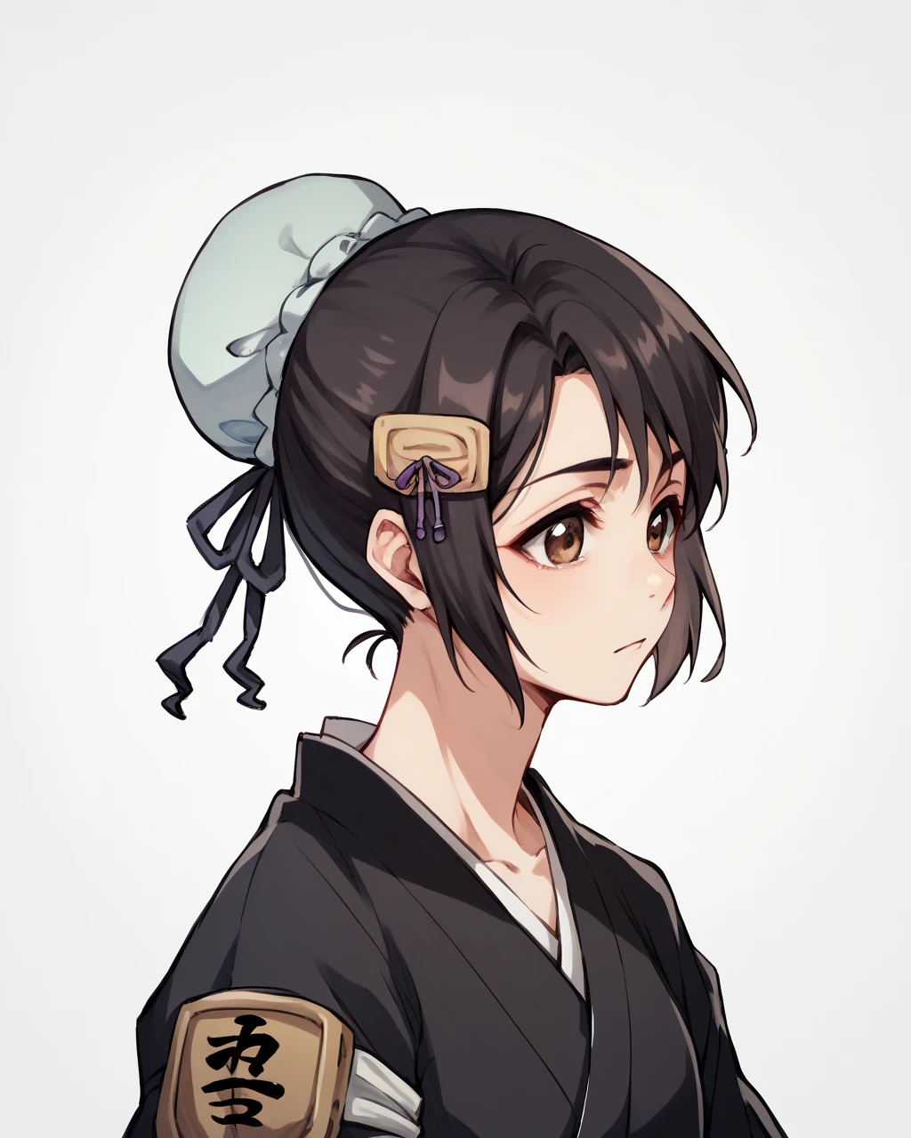score_9, score_8_up, score_7_up,
<lora:Hinamori_Momo_PONY:1>,hinamori momo,1girl, solo,single hair bun, bun cover,brown eyes,black hair,hair ornament, portrait,black kimono, hakama, sheathed,