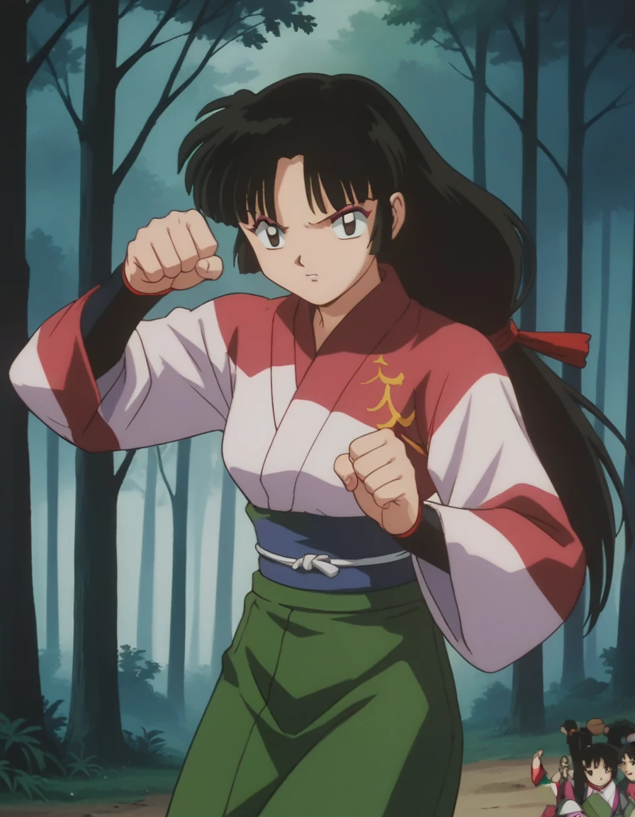score_9, score_8_up, score_7_up, source_anime,
inuyashasango, <lora:inuyasha-sango-ponyxl-lora-nochekaiser:1>,
sango, long hair, black hair, brown eyes, retro artstyle,
long sleeves, japanese clothes, wide sleeves, kimono, green skirt, low-tied long hair,
outdoors, forest, nature,
looking at viewer, fighting stance,