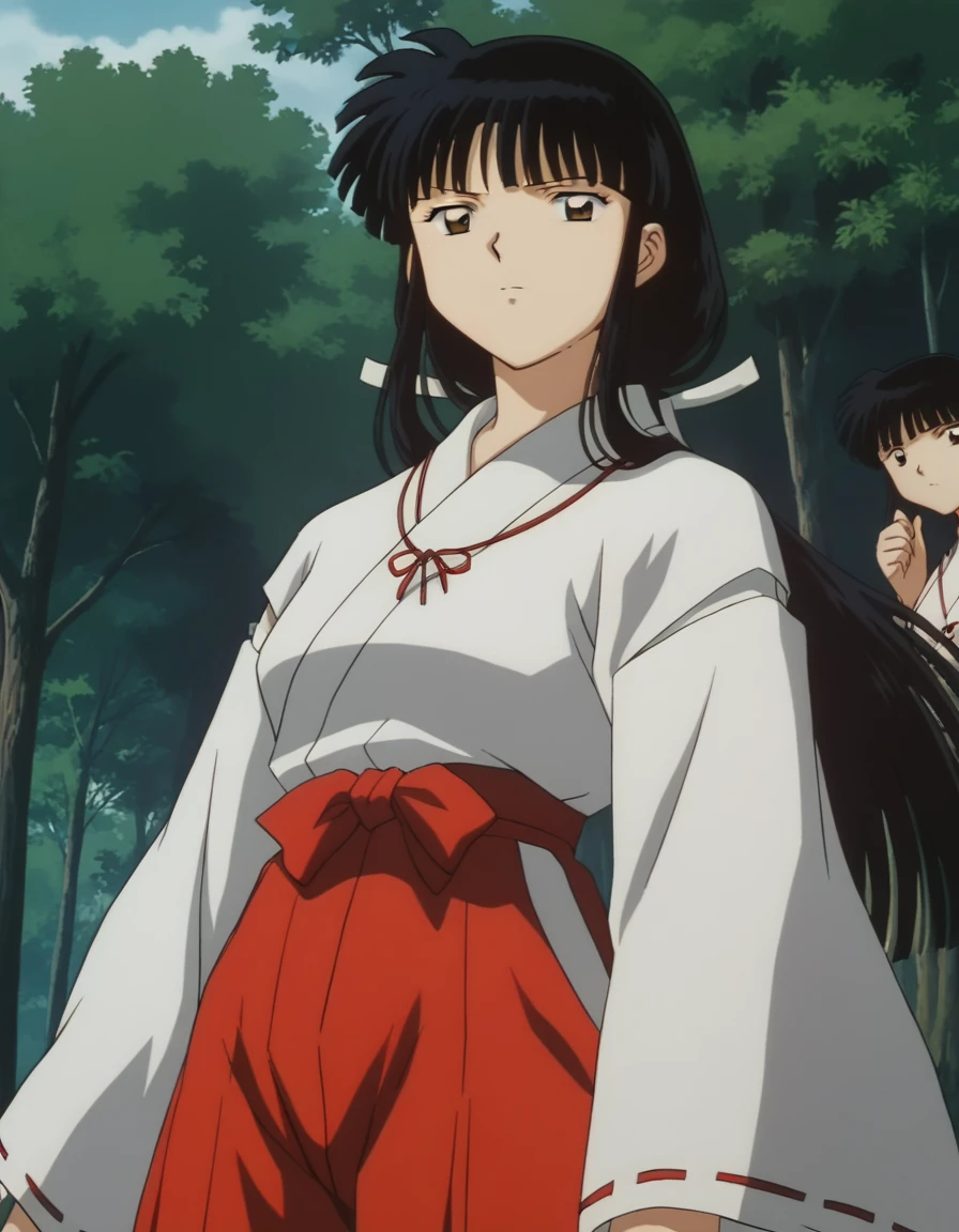 score_9, score_8_up, score_7_up, source_anime,
inuyashakikyou, <lora:inuyasha-kikyou-ponyxl-lora-nochekaiser:1>,
kikyou, long hair, black hair, brown eyes, sidelocks, himecut, retro artstyle,
skirt, long sleeves, japanese clothes, hakama, hakama skirt, miko, red hakama,
outdoors, forest, nature,
looking at viewer, cowboy shot, dutch angle, dynamic pose,