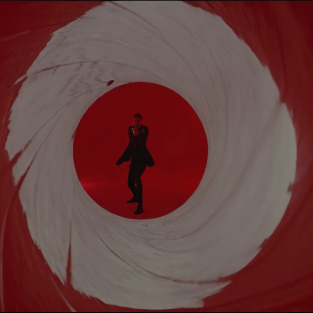 UHD, 4k, ultra detailed, cinematic, a photograph of <lora:Gun barrel sequence v2:1>
a man standing in a spiral tunnel shooting with a gun at camera with blood dripping down the sides,solo,short hair,shirt,black hair,1boy,jacket,white shirt,male focus,necktie,pants,black footwear,black pants,letterboxed,black necktie,walking,hayakawa aki , Gun barrel hole, gun barrel's interior, pinhole camera, Gun barrel sequence style, epic, beautiful lighting, inpsiring