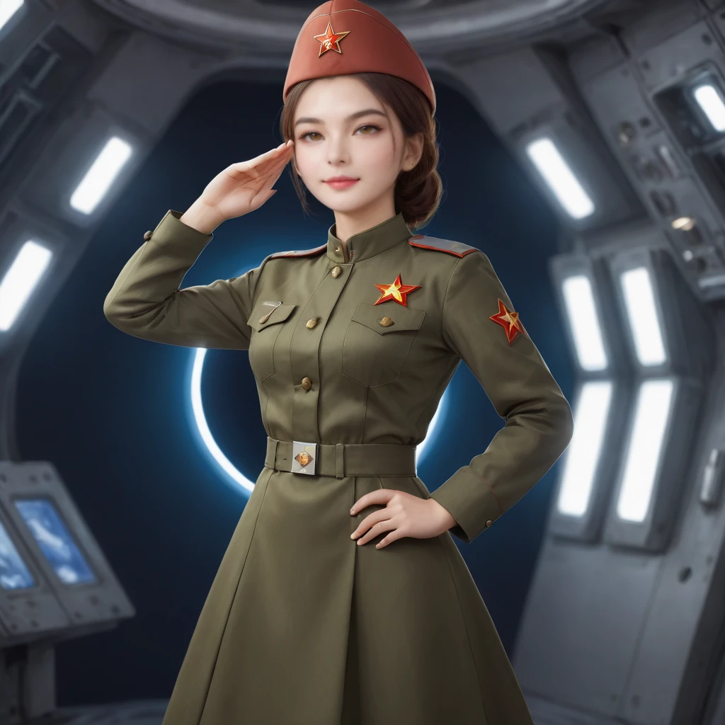 <lora:SDXL 50Soviet Military uniform-000003:0.5>
1girl,solo,Soviet Military uniform, spacecraft, space station, space, dynamic pose,
best quality, high quality, highres, masterpiece,
looking at viewer, facing viewer,