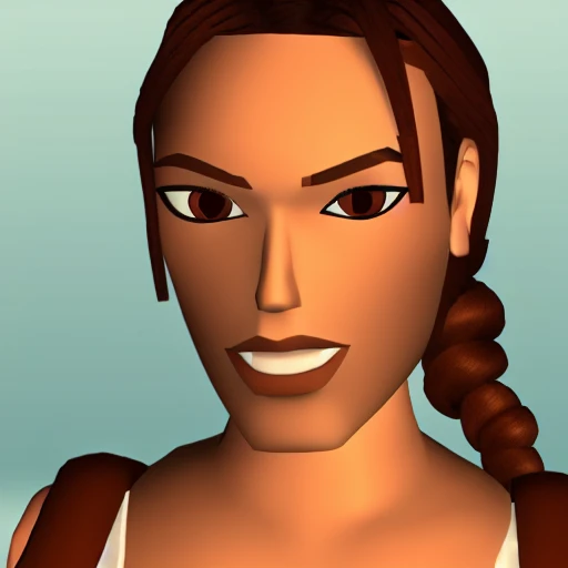 <lora:Vintage_Lara_Croft:1> 1 girl, solo, brown hair, single braid, ((brown eyes)), wearing tank top, lips, looking at the viewer, close up ((portrait)), focus on face, blurred background, town