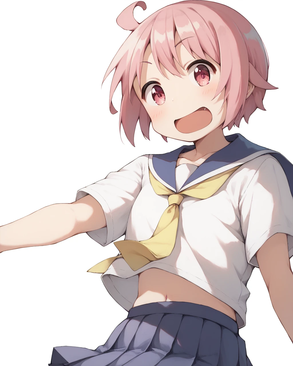 tsundere con pelo corto color blanco en uniforme escolar, en su cuarto, abriendo las piernas mostrando sus panties