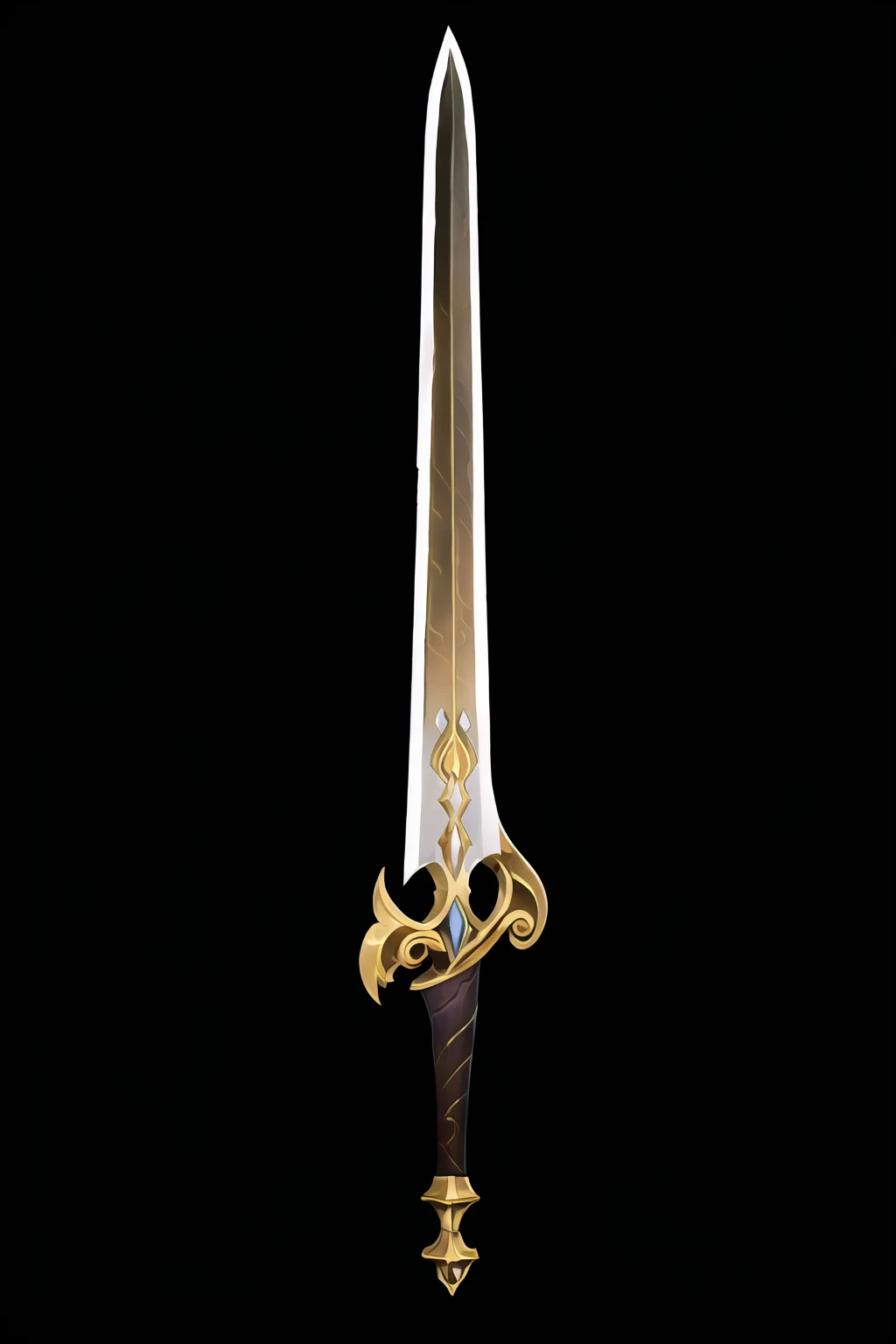 Game Art of battle sword in Painting Comix art style, <lora:Pecha_Swords_LORA_V1.4:.5>, best quality, Trending on Artstation, masterpiece, holy with golden ornament,
<lora:sword_v1:.8>, Ray rapier, medieval look, straight blade, basket handle, black background, simple background, weapon, sword,