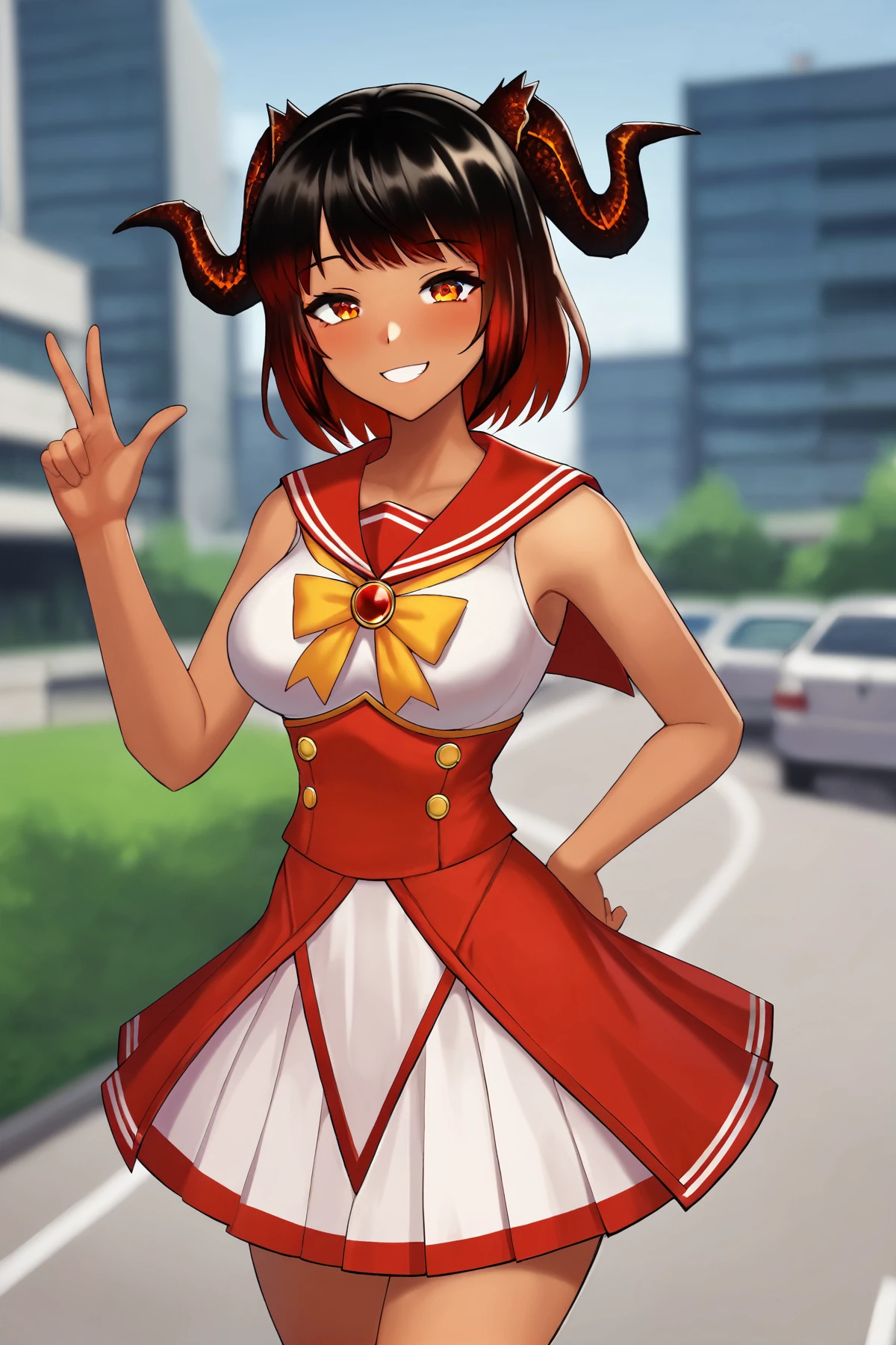 score_9,
<lora:adcvr_v1_pruned:0.75>, adcvr, tan,
magical girl,
serafuku,
dress, short skirt, smile,
outdoors, city, blurry background,
high resolution, Masterpiece