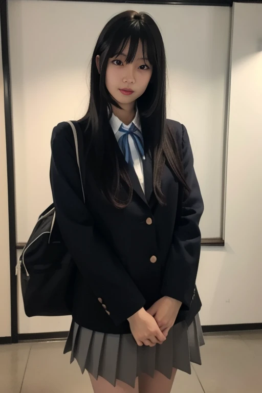 ltra-detailed,highly detailed,best quality,masterpiece,illustration,realistic,photorealistic,
mio akiyama, sakuragaoka high school uniform,
1girl, solo, cosplay,
very long hair, bangs,
looking at viewer, cowboy shot,
<lora:mio akiyama_v1_07:0.6>