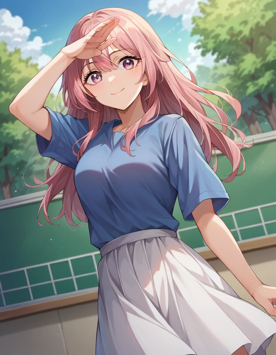 score_9, score_8_up, score_7_up, source_anime,
shinjuinui, <lora:shinju-inui-ponyxl-lora-nochekaiser:1>,
shinju inui, long hair, pink hair, pink eyes, smile,
skirt, shirt, short sleeves, white skirt, blue shirt,
outdoors, classroom,
looking at viewer, cowboy shot, dutch angle, dynamic pose,