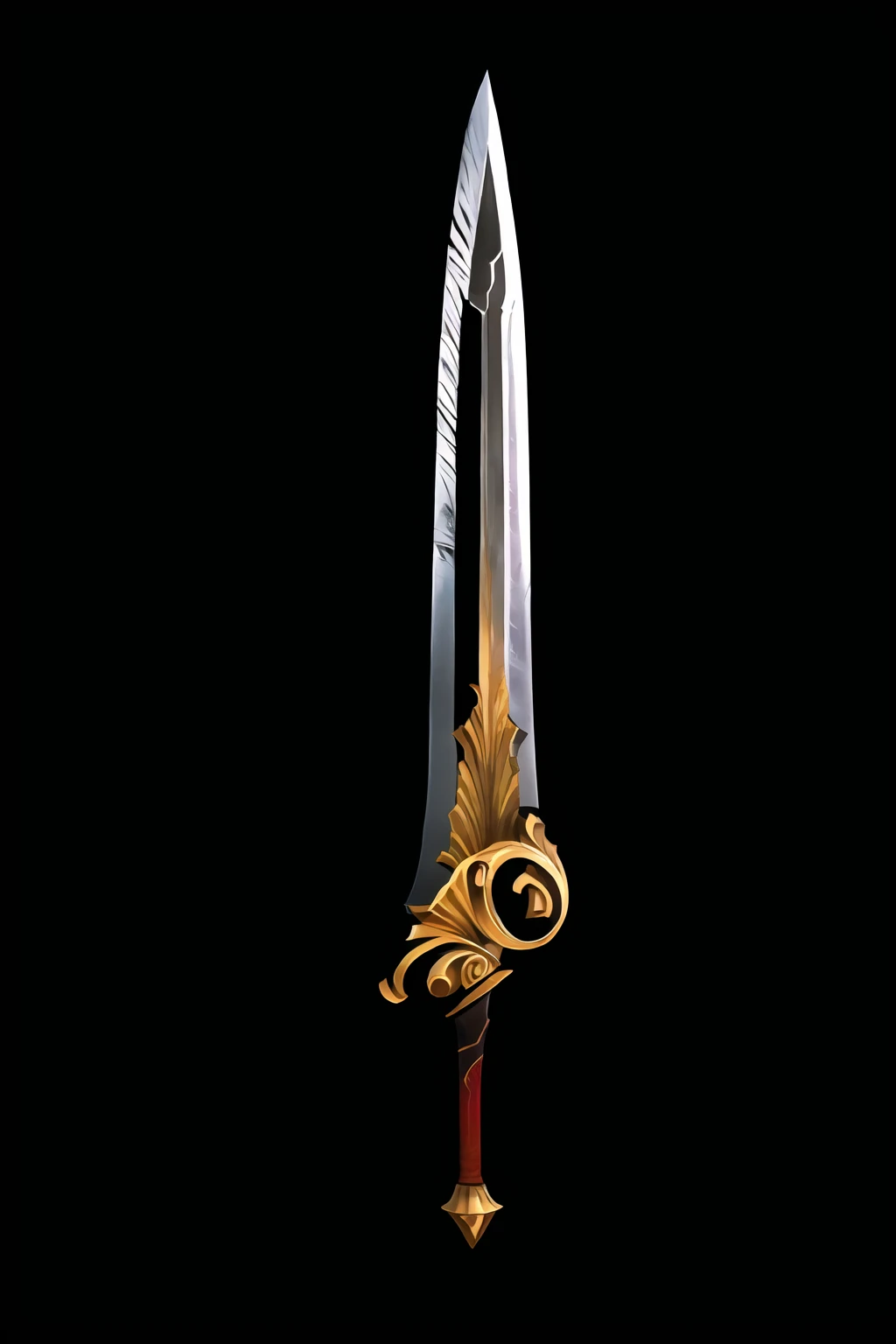 Game Art of sword in Painting Comix art style, <lora:Pecha_Swords_LORA_V1.4:.5>, best quality, Trending on Artstation, masterpiece, demonic scary red,
<lora:sword_v1:.8>, elegant Dagger, scifi look, curving blade, basket handle, royal pattern, ,black background, simple background, weapon, sword,