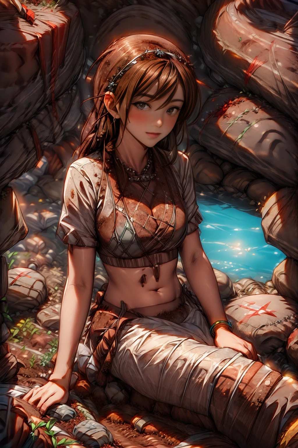 <lora:SoilStonesWorld:1> (SoilStonesWorld:1.3) 1woman (bikini:1.2) (sitting near a rock watching the sea:1.1) <lora:more_details:1> details
